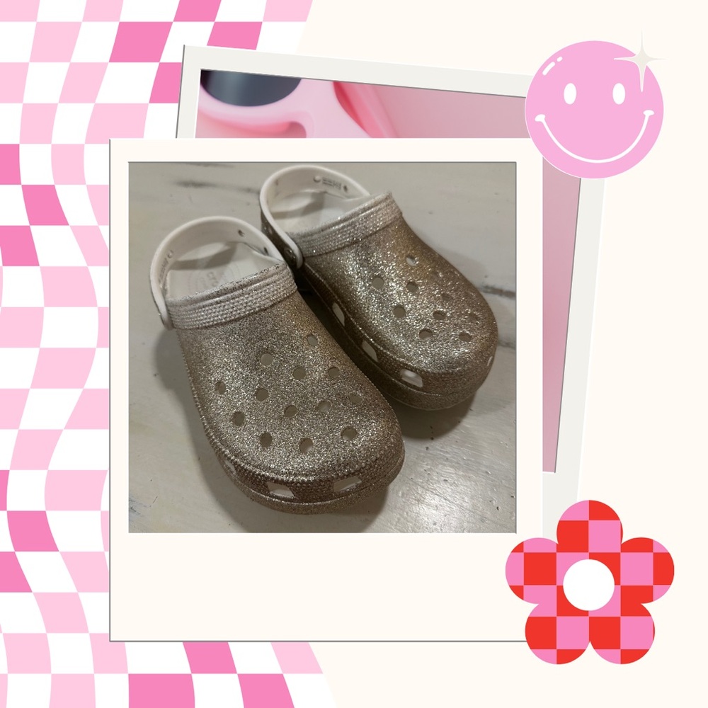 CROCS Glittery Gold Platform Clogs - image 1